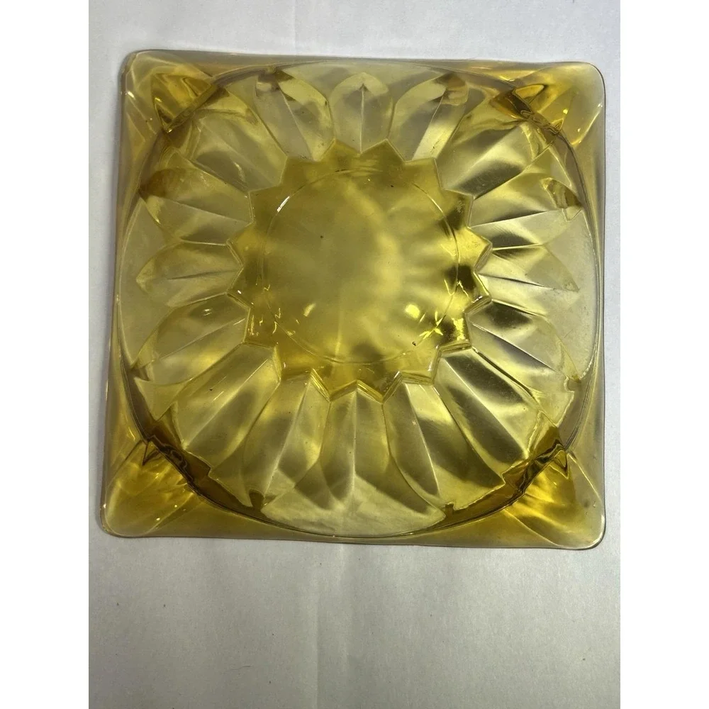 VTG Anchor Hocking MCM Square Amber Heavy Glass Ashtray SET 6.5 Inch Square